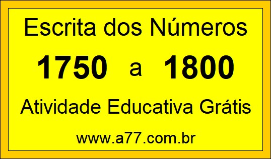 Atividade de Contar Números de 1750 a 1800