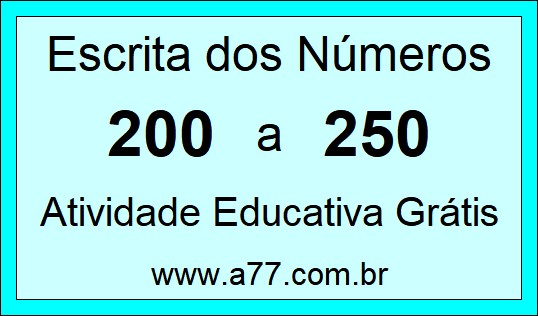 Atividade de Contar Números de 200 a 250