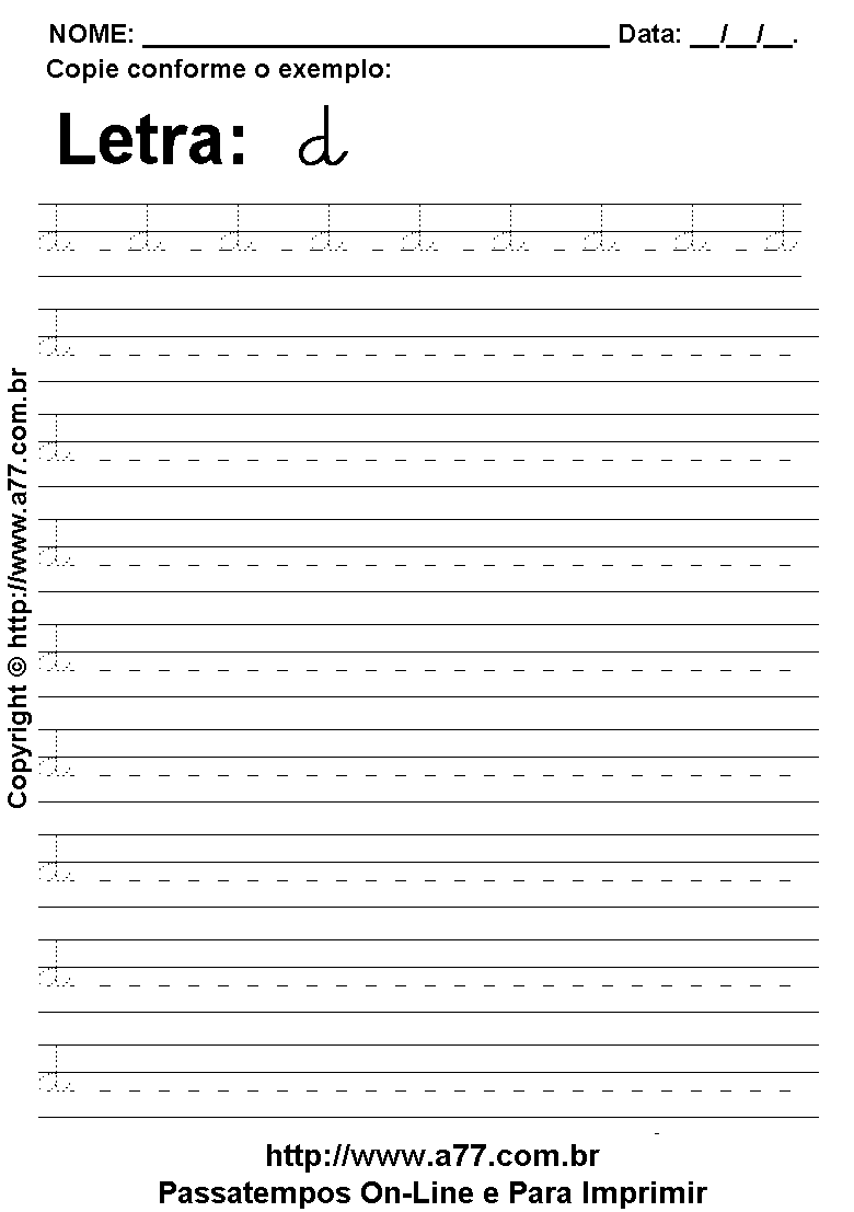 Exercício Pontilhado com a Letra D para Imprimir