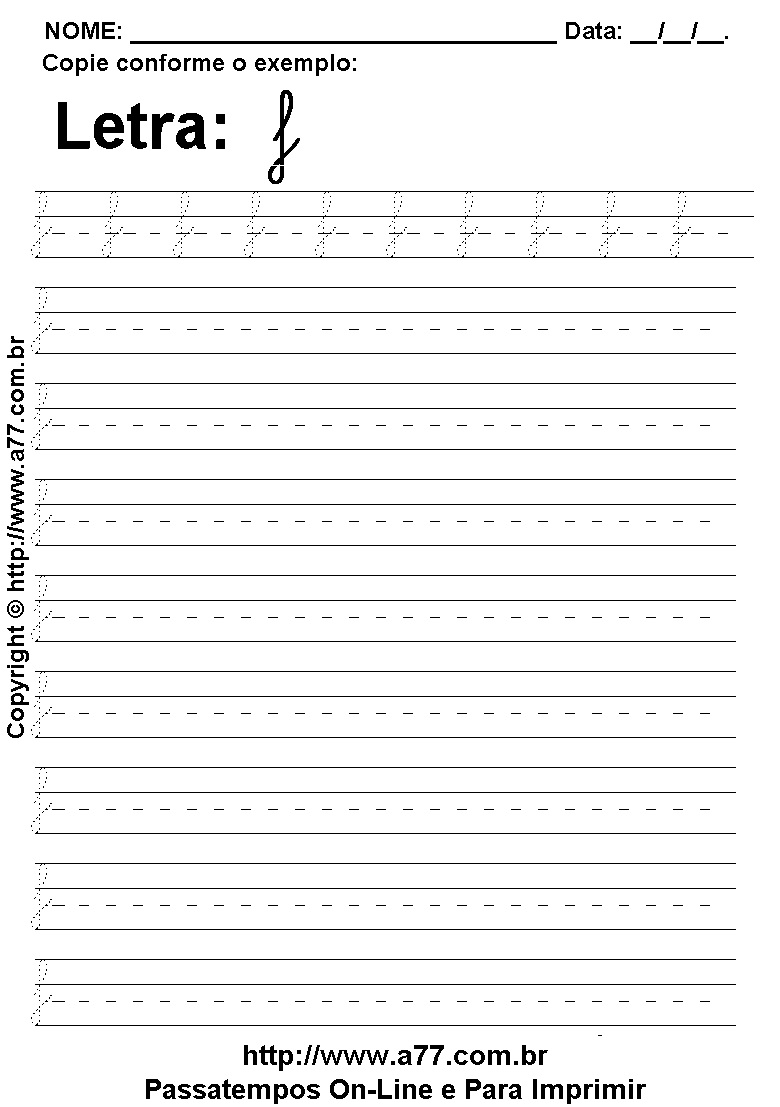 Exercício Pontilhado com a Letra F para Imprimir