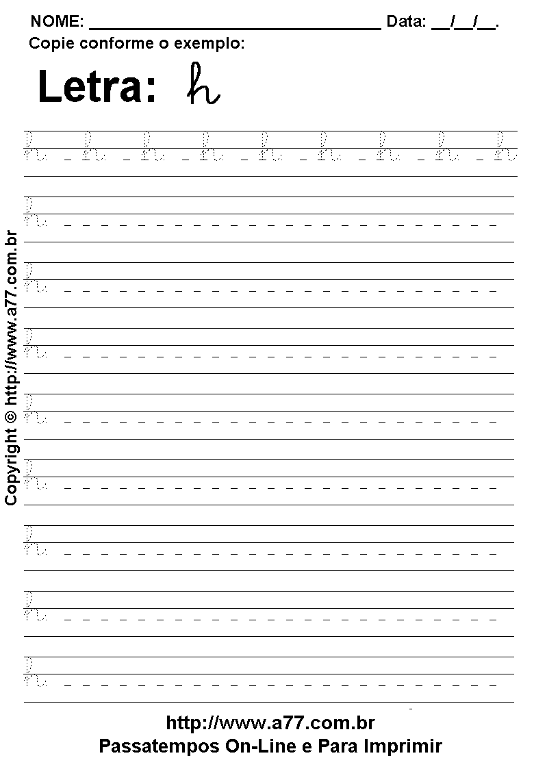 Exercício Pontilhado com a Letra H para Imprimir