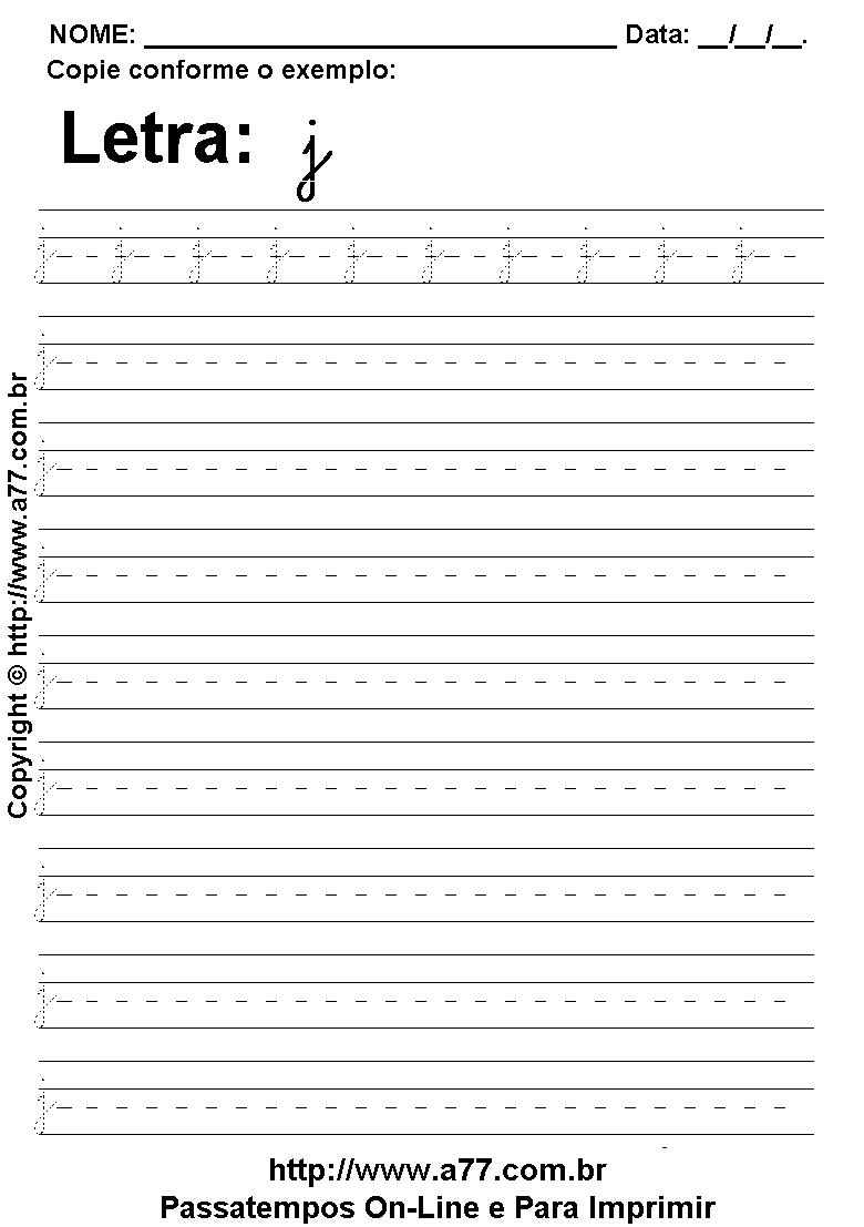 Exercício Pontilhado com a Letra J para Imprimir