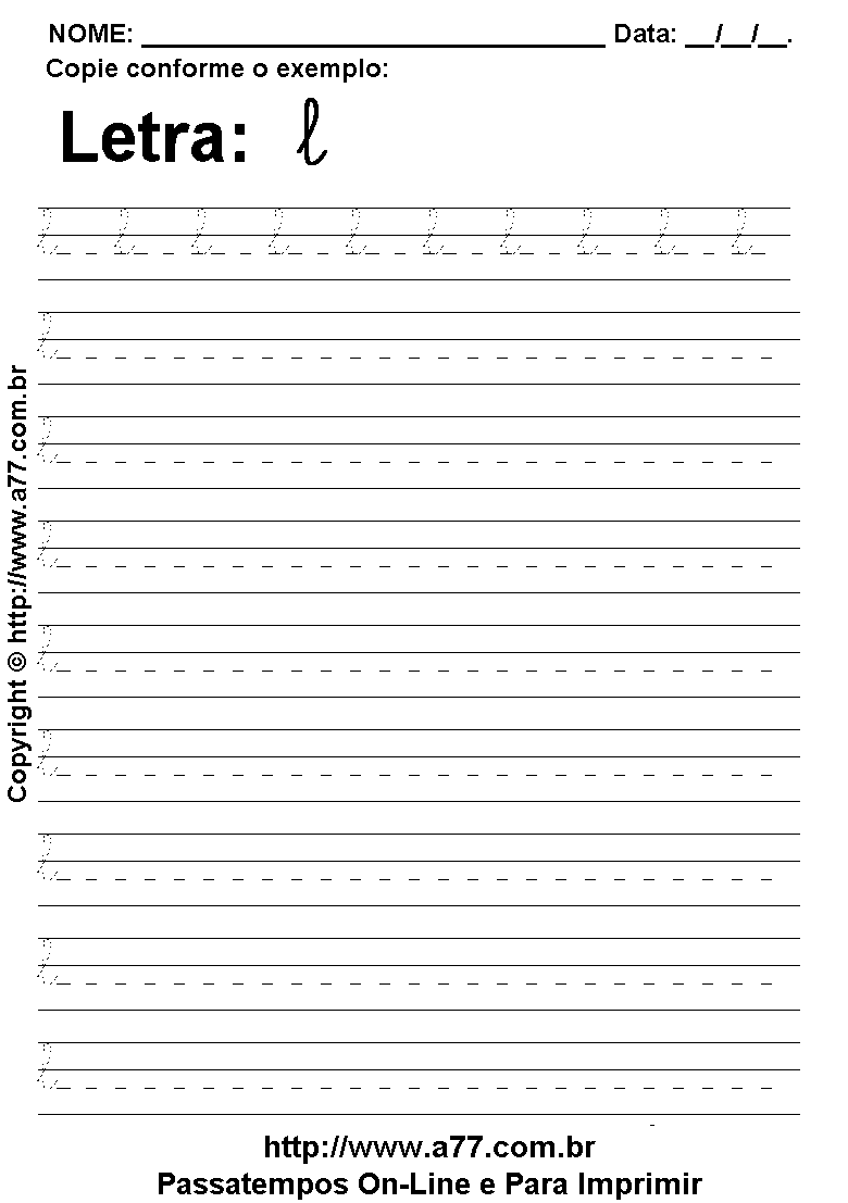 Exercício Pontilhado com a Letra L para Imprimir
