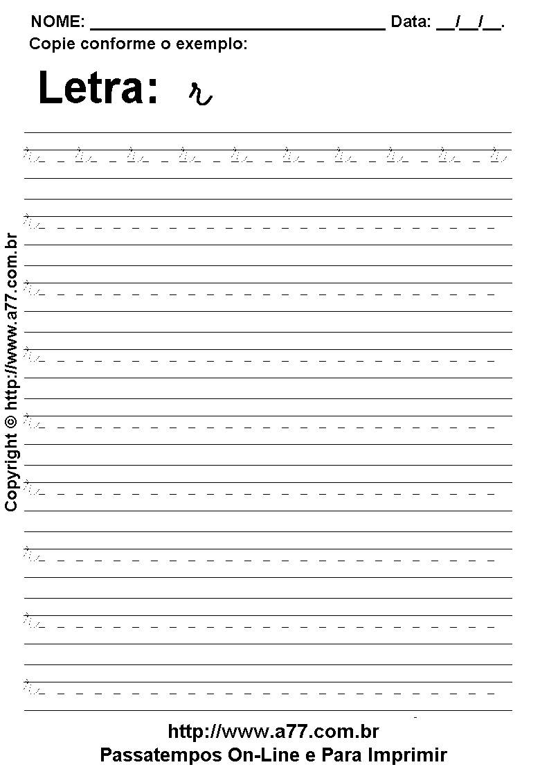 Exercício Pontilhado com a Letra R para Imprimir