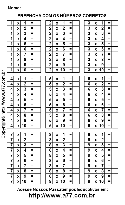 Tabuada de Dividir Para Imprimir Com Resultados: Passatempo Com Contas de  Divisão Matemática. Atividade Pedagógica Grátis.