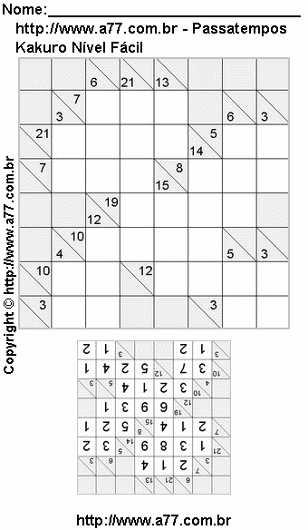 Jogo Kakuro Para Impressão Com Respostas