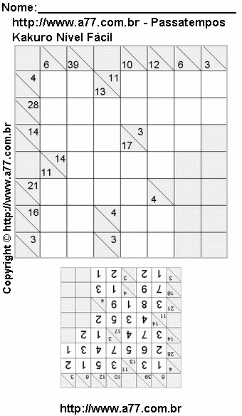 Jogo de Kakuro Para Imprimir Com Respostas