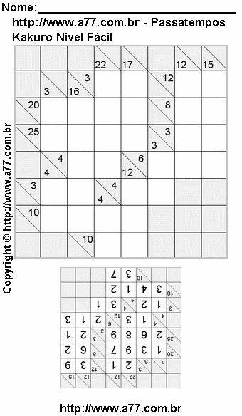 Jogo Kakuro Para Impressão Com Respostas