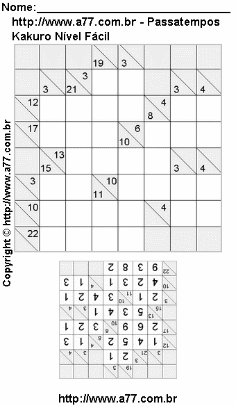 Kakuro Para Imprimir Com Resposta
