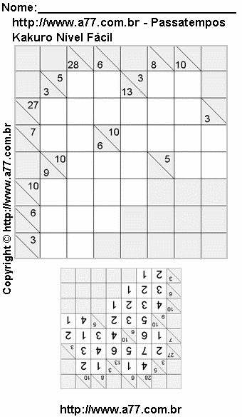 Jogo de Kakuro Para Impressão Com Respostas