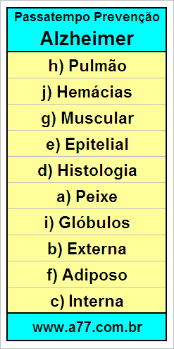 Gabarito Palavra Cruzada de Biologia