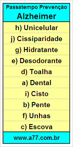 Gabarito Palavra Cruzada de Biologia
