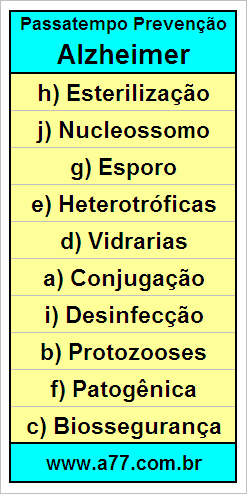 Gabarito Palavra Cruzada de Biologia
