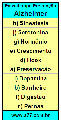 Gabarito Palavra Cruzada de Ciências