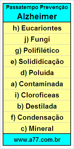 Gabarito Palavra Cruzada de Ciências