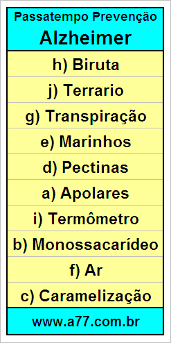 Gabarito Palavra Cruzada de Ciências