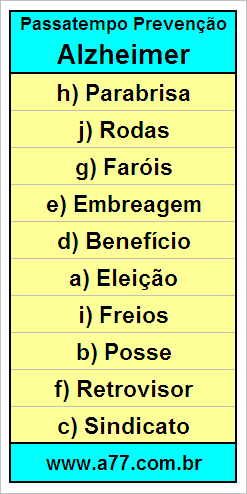 Gabarito Palavra Cruzada de Conhecimentos Gerais