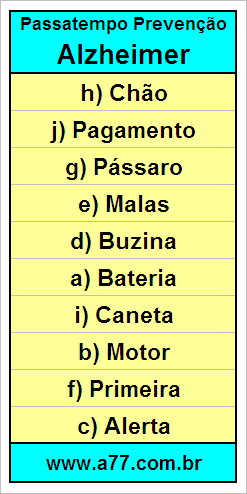 Gabarito Palavra Cruzada de Conhecimentos Gerais