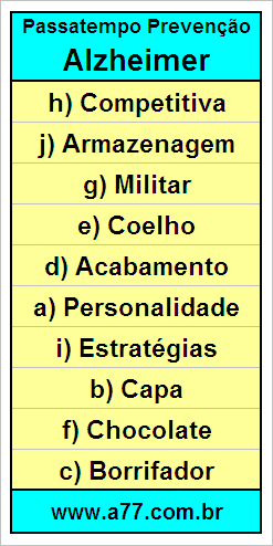 Gabarito Palavra Cruzada de Conhecimentos Gerais