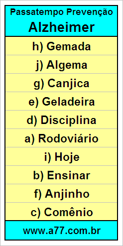 Gabarito Palavra Cruzada de Conhecimentos Gerais