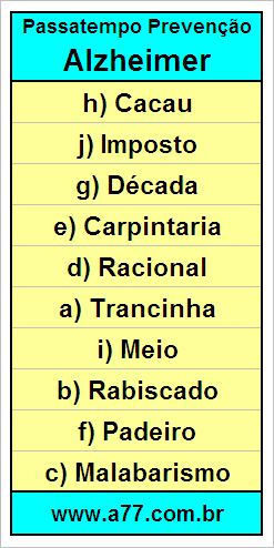 Gabarito Palavra Cruzada de Conhecimentos Gerais