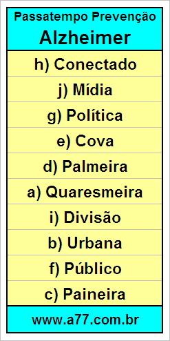 Gabarito Palavra Cruzada de Conhecimentos Gerais