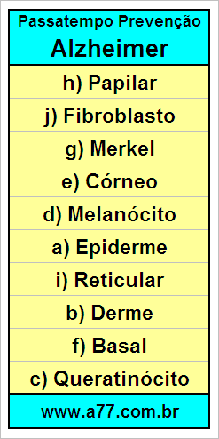Gabarito Palavra Cruzada de Dermatologia