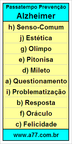 Gabarito Palavra Cruzada de Filosofia