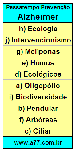 Gabarito Palavra Cruzada de Geografia