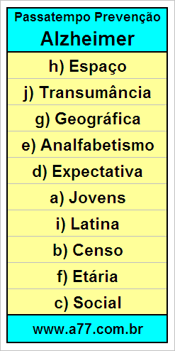 Gabarito Palavra Cruzada de Geografia