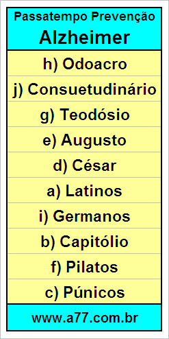 Gabarito Palavra Cruzada de História Geral