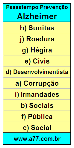 Gabarito Palavra Cruzada de História Geral