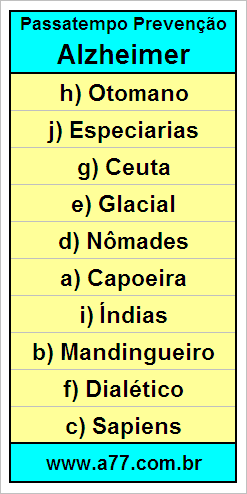 Gabarito Palavra Cruzada de História Geral