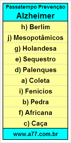 Gabarito Palavra Cruzada de História Geral
