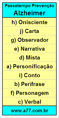 Gabarito Palavra Cruzada de Língua Portuguesa