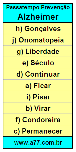 Gabarito Palavra Cruzada de Língua Portuguesa