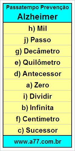 Gabarito Palavra Cruzada de Matemática