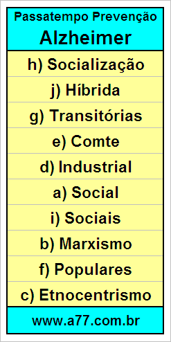 Gabarito Palavra Cruzada de Sociologia