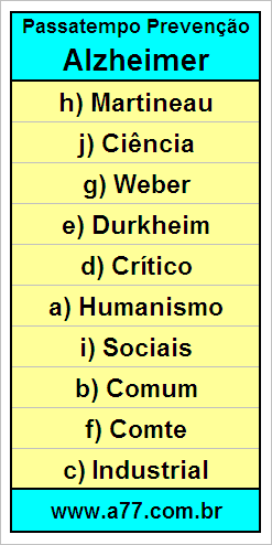 Gabarito Palavra Cruzada de Sociologia
