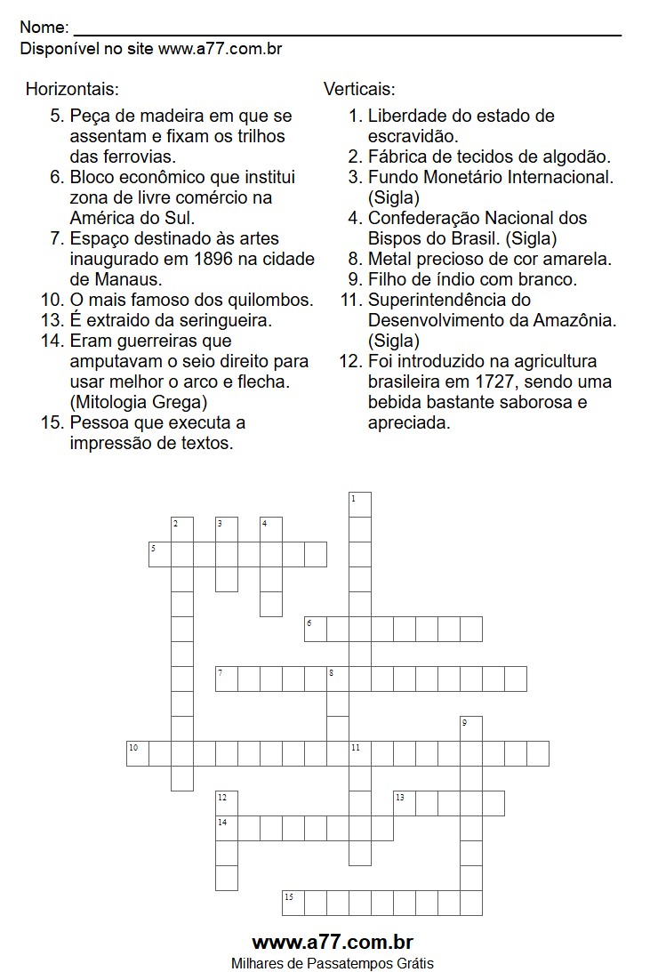 Palavras Cruzadas Para Imprimir de Conhecimentos Gerais