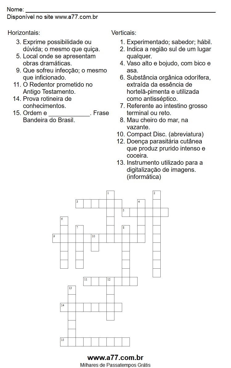 Palavras Cruzadas Para Imprimir de Conhecimentos Gerais