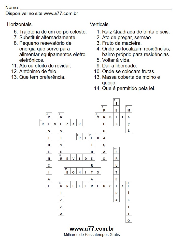 Cruzadinha de Conhecimentos Gerais com Respostas Para Imprimir