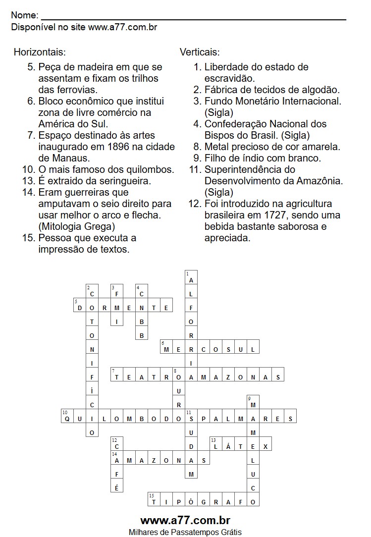 Cruzadinha de Conhecimentos Gerais com Respostas Para Imprimir