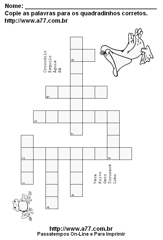 Palavras cruzadas: nível difícil