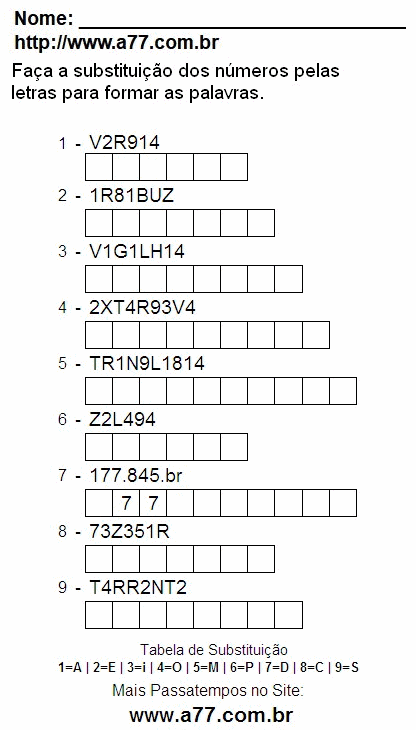 Passatempo Com Letras e Números Para Imprimir