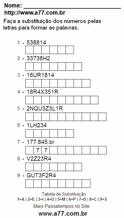Passatempo Para Impressão Com Letras e Números