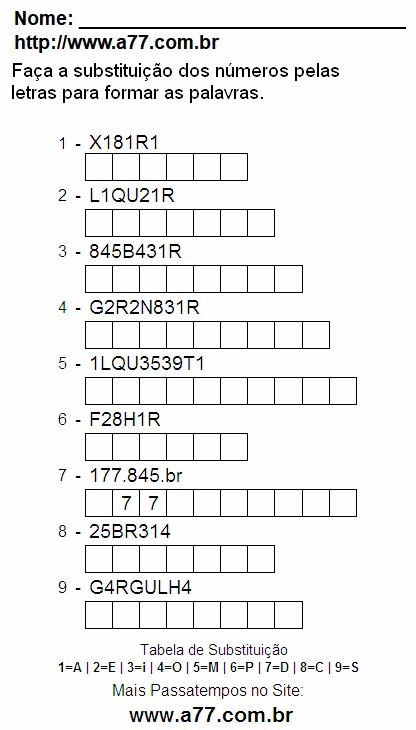 Fazer a Impressão de Passatempo Com Letras e Números
