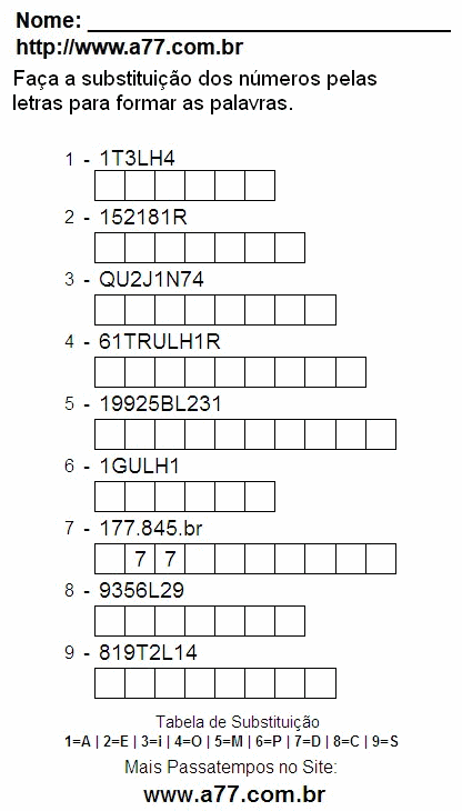 Passatempo Para Imprimir Com Letras e Números