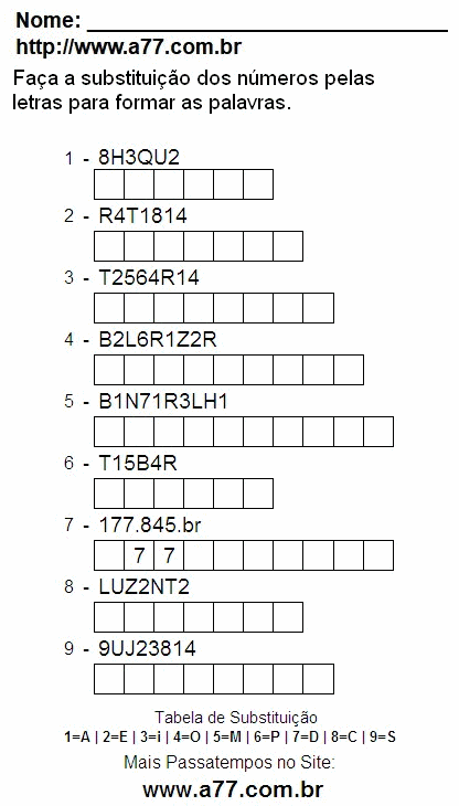 Fazer a Impressão de Passatempo Com Letras e Números