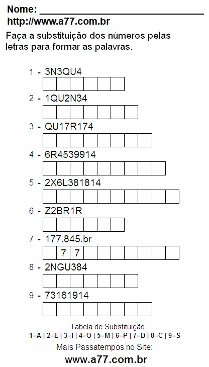 Imprimir Passatempo Com Letras e Números